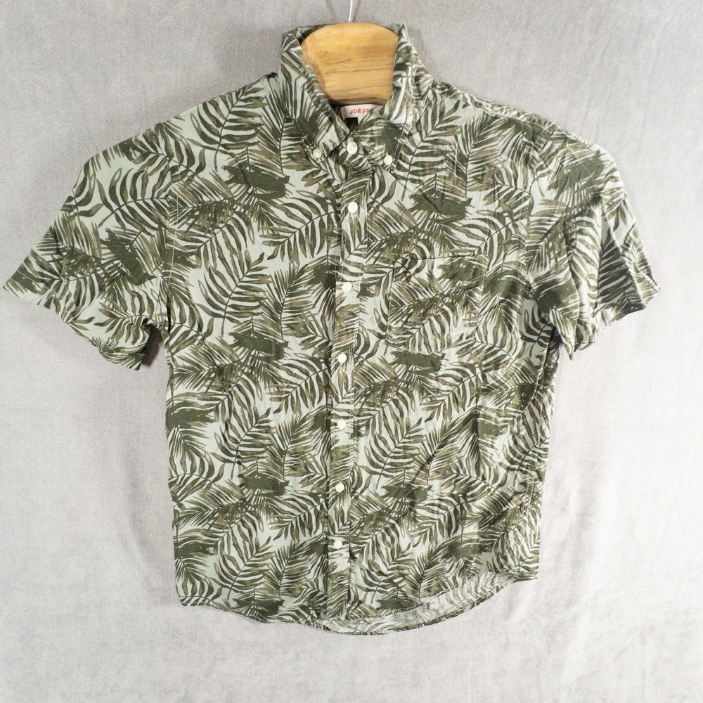 Joe Fresh Hawaiian Shirt Women Medium Green Bamboo Palms Floral Resortwear Beach